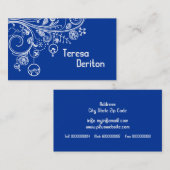 モダンフローラの渦巻き旋回と鳥の青 名刺 (正面/裏面)