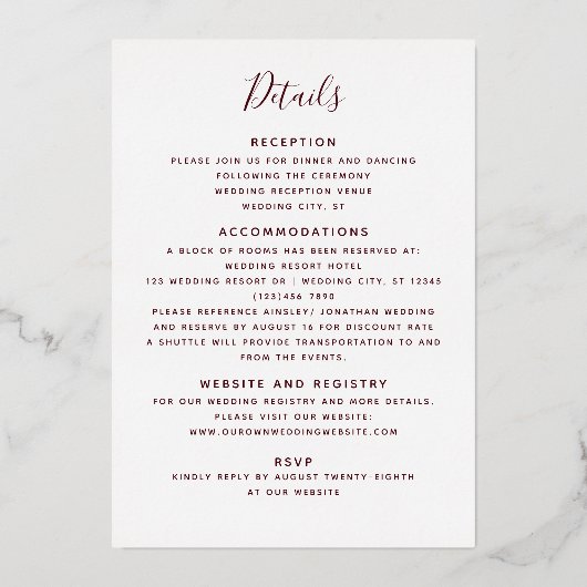 モダンフローラの結婚緑が一斉に 箔招待状 (裏面)