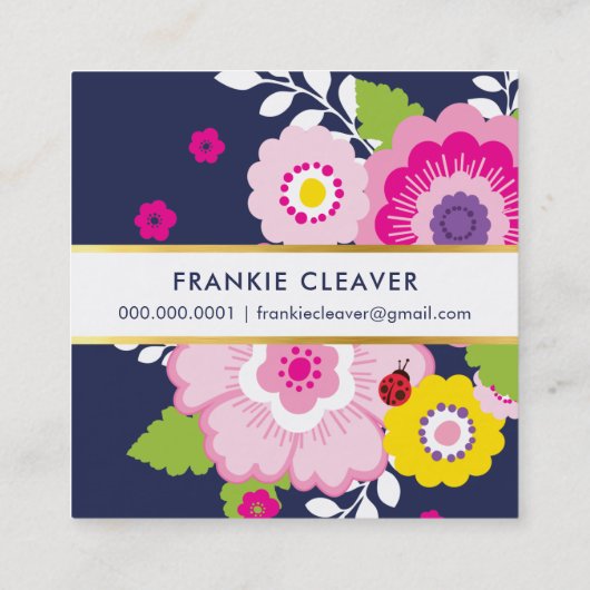 モダンフローラはっきりしたカラフル開花 スクエア名刺 (裏面)