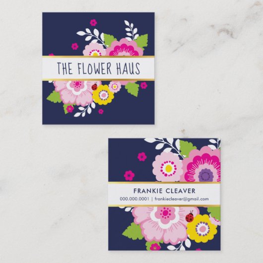 モダンフローラはっきりしたカラフル開花 スクエア名刺 (正面/裏面)