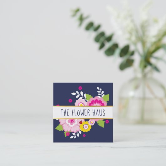 モダンフローラはっきりしたカラフル開花 スクエア名刺 (スタンド正面)