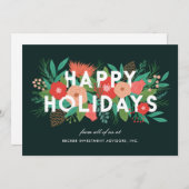 モダンフローラはっきりしたハッピーホリデ企業のー シーズンカード (正面/裏面)