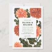 モダンフローラアースの桃の結婚緑 招待状 (正面)