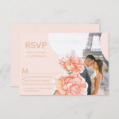 モダンフローラウェディングRSVP食事の選択写真 出欠カード (正面/裏面)