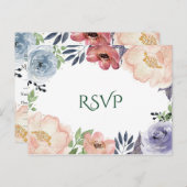モダンフローラウォーエレガントターカラーシックRSVP結婚s インビテーションポストカード (正面/裏面)