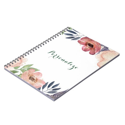 モダンフローラウォーターエレガントカラーカスタムシック ノートブック (左側)