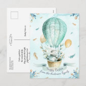 モダンフローラウォーター色ハッピーイースターバニー シーズンポストカード (正面/裏面)