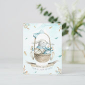 モダンフローラウォーター色ハッピーイースターバニー シーズンポストカード (スタンド正面)