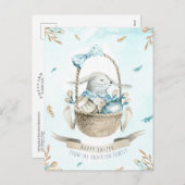 モダンフローラウォーター色ハッピーイースターバニー シーズンポストカード (正面/裏面)