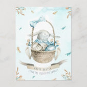 モダンフローラウォーター色ハッピーイースターバニー シーズンポストカード (正面)