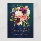 モダンフローラエレガントエメラルドグリーン金ゴールド結婚ズ 案内ポストカード (正面)