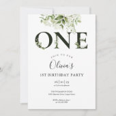 モダンフローラエレガントグリーンリー1歳 招待状 (正面)
