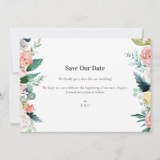 モダンフローラエレガントバラフラワー日付の保存 招待状 (裏面)