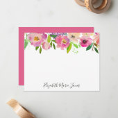 モダンフローラエレガントピンクパステル水彩牡丹 ノートカード (正面/裏面インサイチュ)