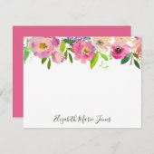 モダンフローラエレガントピンクパステル水彩牡丹 ノートカード (正面/裏面)