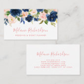 モダンフローラエレガントブルーピンク赤面 名刺 (正面/裏面)