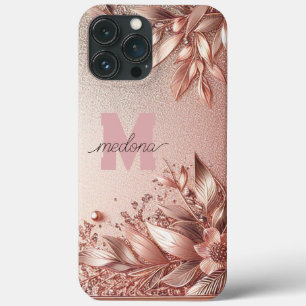 モダンフローラエレガント曲線11のバラ金ゴールド iPhone 13 PRO MAXケース