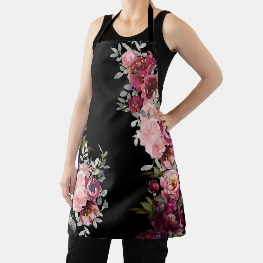 モダンフローラエレガント牡丹オンブラック エプロン (インサイチュ)