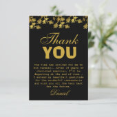 モダンフローラエレガント金ゴールドブラック退職パーティー サンキューカード (スタンド正面)