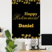 モダンフローラエレガント金ゴールドブラック退職パーティー ポスター (ホームオフィス)