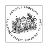 モダンフローラカメラ名とラウンド差出人住所 ラバースタンプ (インプリント)