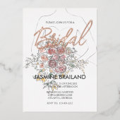 モダンフローラガウンブライダルシャワー金ゴールド 箔招待状 (正面)