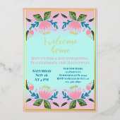 モダンフローラガーデン引っ越し祝いパーティーパーティー 箔招待状 (正面)