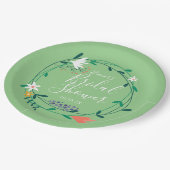 モダンフローラガーランドエレガントスクリプトブライダルシャワー ペーパープレート (アングル)