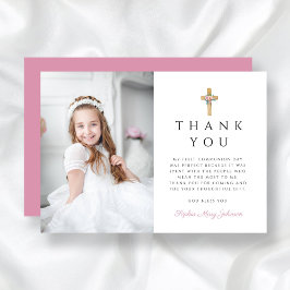 モダンフローラクロスFirst Communion写真 サンキューカード