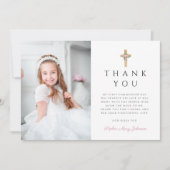 モダンフローラクロスFirst Communion写真 サンキューカード (正面)