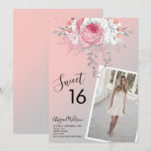 モダンフローラグラデーションsweet sixteen誕生会 招待状 (正面/裏面)