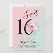モダンフローラグラデーションsweet sixteen誕生会 招待状 (正面)