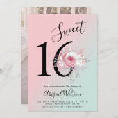 モダンフローラグラデーションsweet sixteen誕生会 招待状 (正面/裏面)