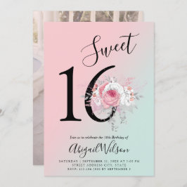 モダンフローラグラデーションsweet sixteen誕生会 招待状