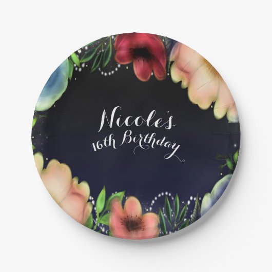 モダンフローラグローシックエレガント夕べパーティー ペーパープレート (正面)