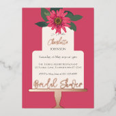 モダンフローラケーキブライダルシャワー金ゴールド 箔招待状 (正面)