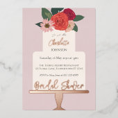 モダンフローラケーキブライダルシャワー金ゴールド 箔招待状 (正面)