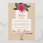 モダンフローラケーキブライダルシャワー金ゴールド 箔招待状 (正面)