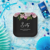 モダンフローラスクリプト60誕生日 ペーパープレート (パーティー)