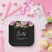 モダンフローラスクリプト60誕生日 ペーパープレート (パーティー)