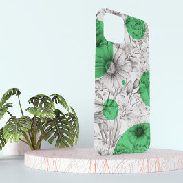 モダンフローラスケッチケリーグリーンレトロサークル iPhone 15ケース