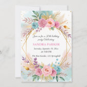 モダンフローラススタイリッシュ・シック金ゴールド誕生日 招待状 (正面)