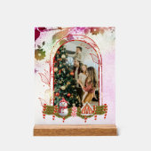 モダンフローラスタイリッシュクリスマス家族の写真 アクリルサイン (正面)