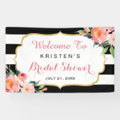 モダンフローラストライプ白黒ブライダルシャワー 横断幕 (横)