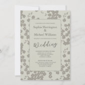 モダンフローラソフト灰色結婚式招待状QRコード 招待状 (正面)