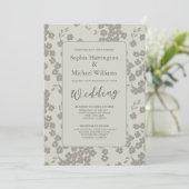 モダンフローラソフト灰色結婚式招待状QRコード 招待状 (スタンド正面)