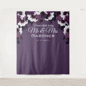 モダンフローラダークパープル写真結婚背景 タペストリー (正面)