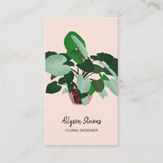モダンフローラデザイナープラントピンクロロゴqrコード 名刺 (正面)