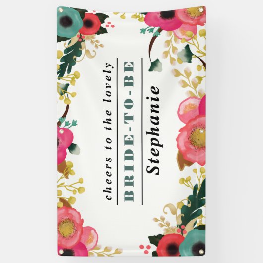 モダンフローラデザインラージブライダルシャワーバナー 横断幕 (縦)