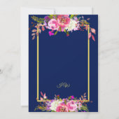 モダンフローラネイビーブルー金ゴールドブライダルシャワー 招待状 (裏面)